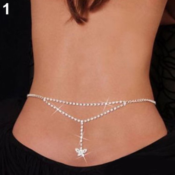 NWOT Belly Back Jewelry Chain. Silver Rhinestone - Picture 4 of 8